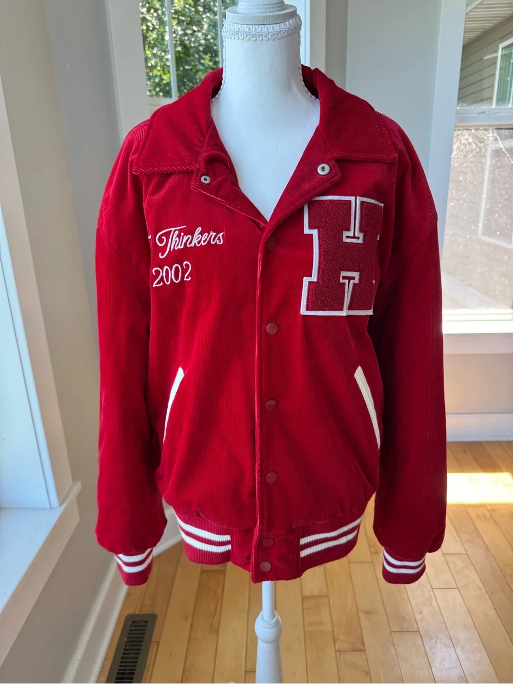 Hudson Jeans Free Thinkers 2002 Red  Corduroy Varsity Letterman Bomber Jacket S